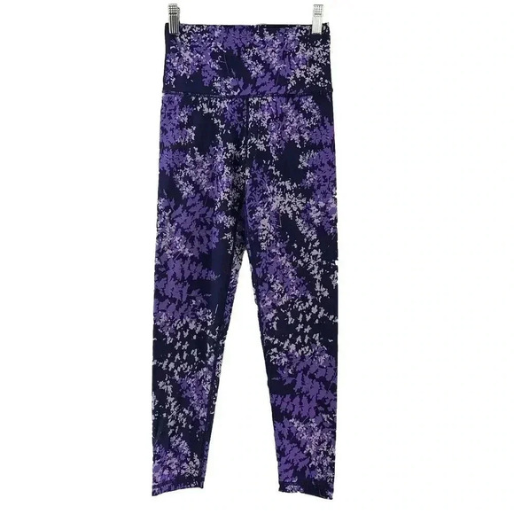 Aerie‎ Chill Play Move Women’s Purple Tree Leaf Print High Waisted Leggings Sz S - Picture 1 of 5